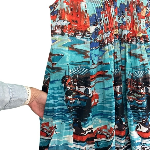 ORIENTQUE Australia‎ Womens Retro Boat Print Crinkle Cotton Dress Size Small - Picture 9 of 16